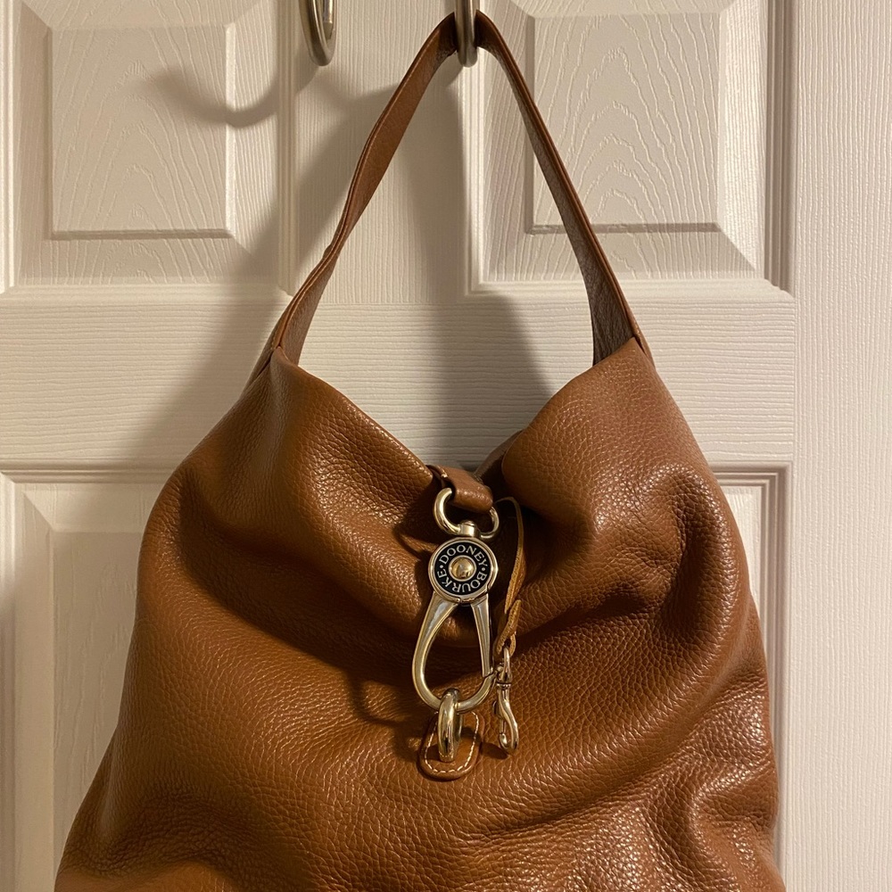 Dooney & Bourke Pebble Leather Logo Lock Hobo - camel